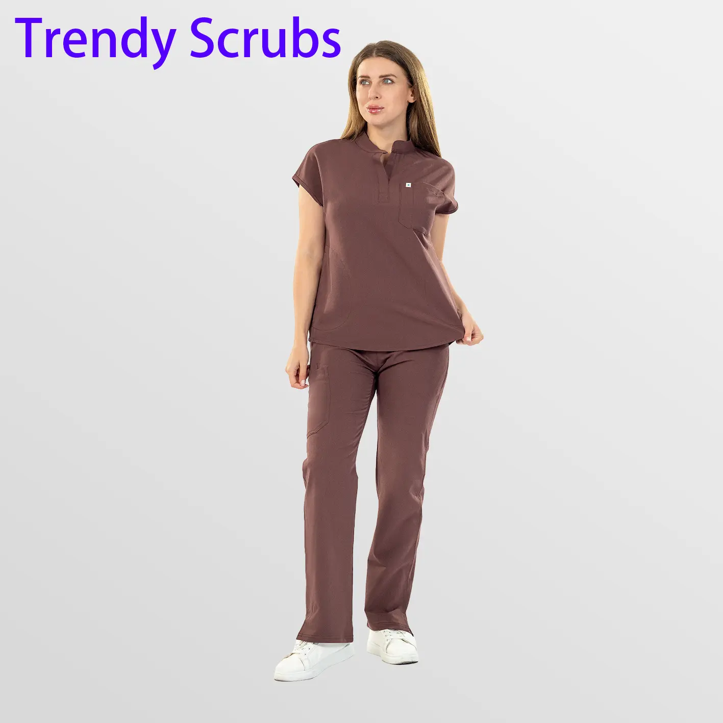EADFLIE Trendy Scrub Set for Women – Sleeveless Stand Collar Top, Straight Leg Pants, 9 Pockets & Soft Stretch Fabric