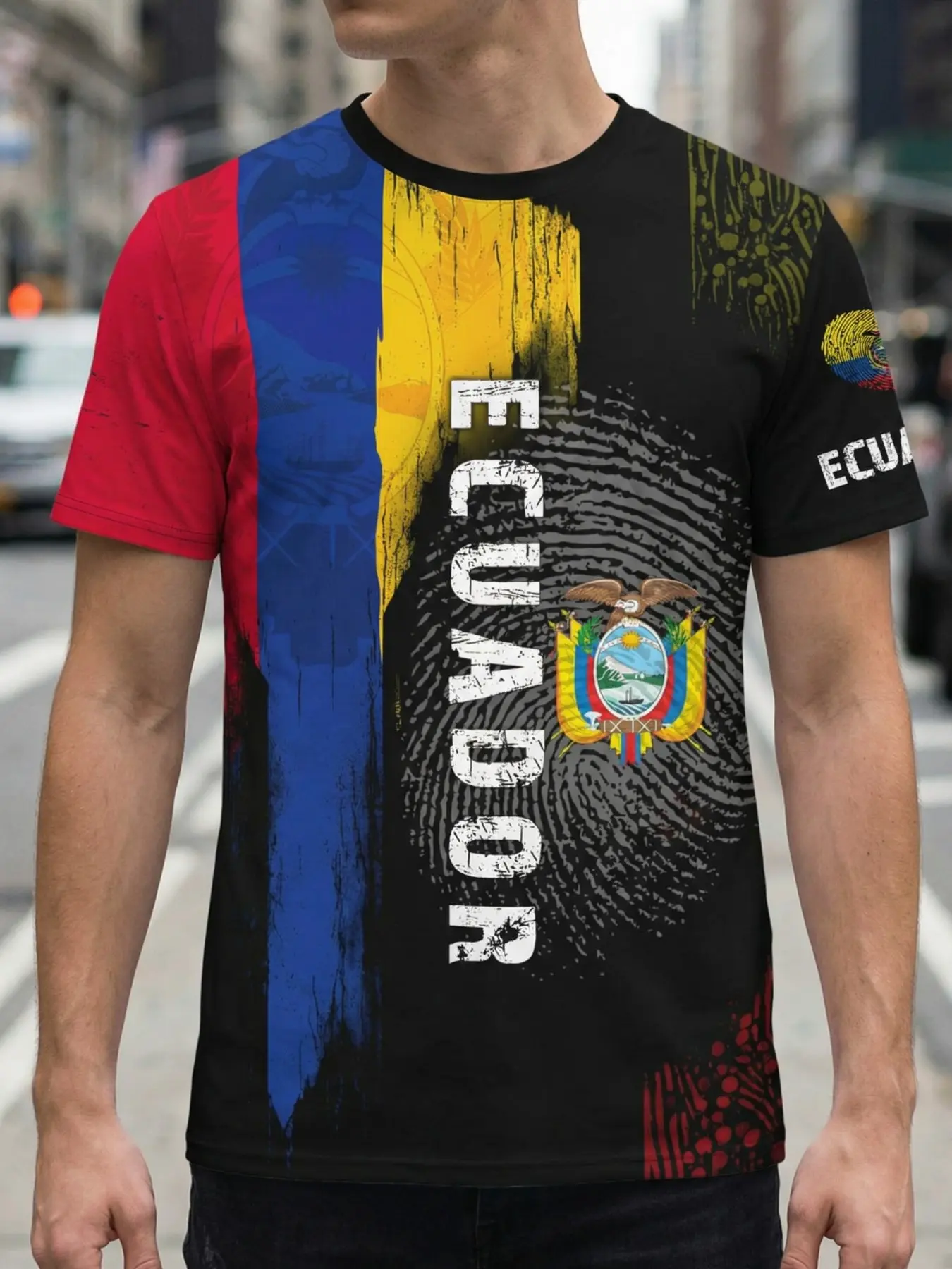 Men's Ecuador Flag Novelty T-Shirt, Casual Tee, Summer Short Sleeve Printed Casual Top, Casual Apparel, Sporty Fitted Long Clothing, All over Print, Streetwear, Menswear