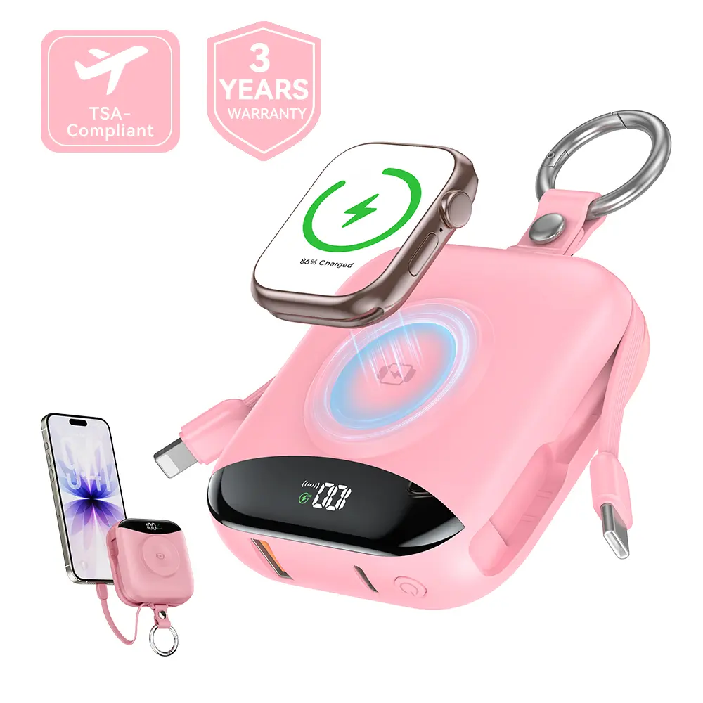 10,000 mAh TSA-Friendly Portable Power Bank,5-in-1 Wireless iWatch Charger with Built-In USB Cables, 22.5W Fast Charging, LED Display, Keychain Clip for iPhone/Android Smartphone Devices, Travel Stuff,Portable Chargers,back to school tiktokshopbacktoschoo