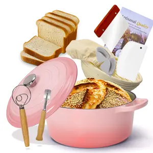 Artisanal 5QT Enameled Cast Iron Dutch Oven with Proofing Basket for Stews Roasting and Sourdough Baking 26cm