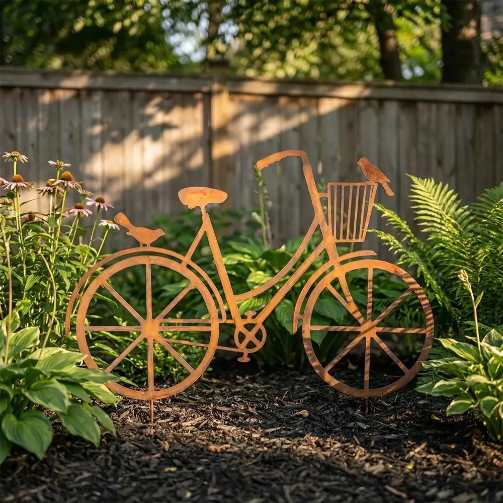 Large Vintage Metal Bicycle Garden Decor, Garden Sculptures, Rustic Dutch Style Bike Ornament, Garden Gift, 17.73in X 14.3in, Decorative Bicycle