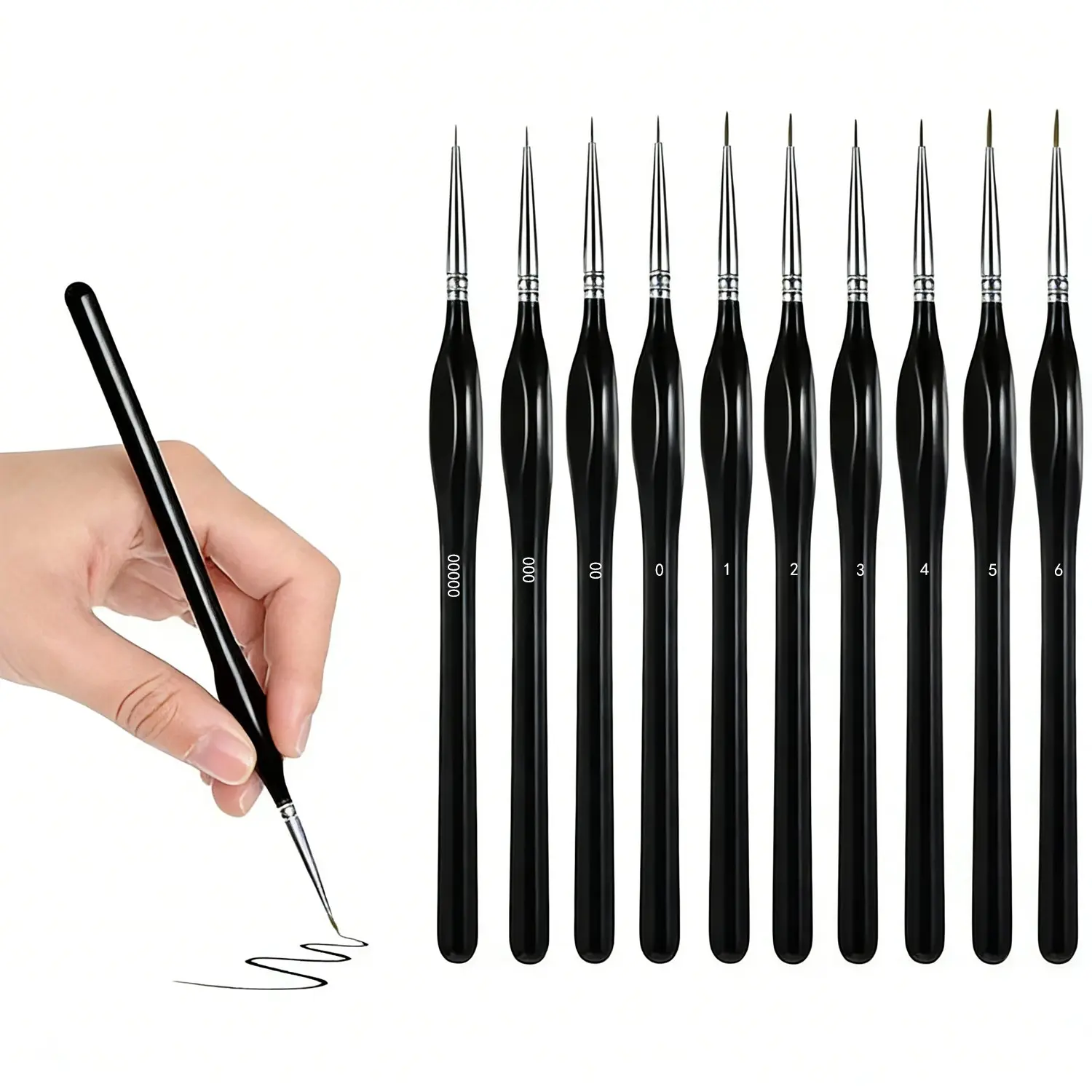 Premium 10 Pcs Miniature Detail Paint Brushes Set, Natural Wood Handle, Micro Small Brushes for Acrylic Oil Watercolor, Face Nail, DIY & Art Projects