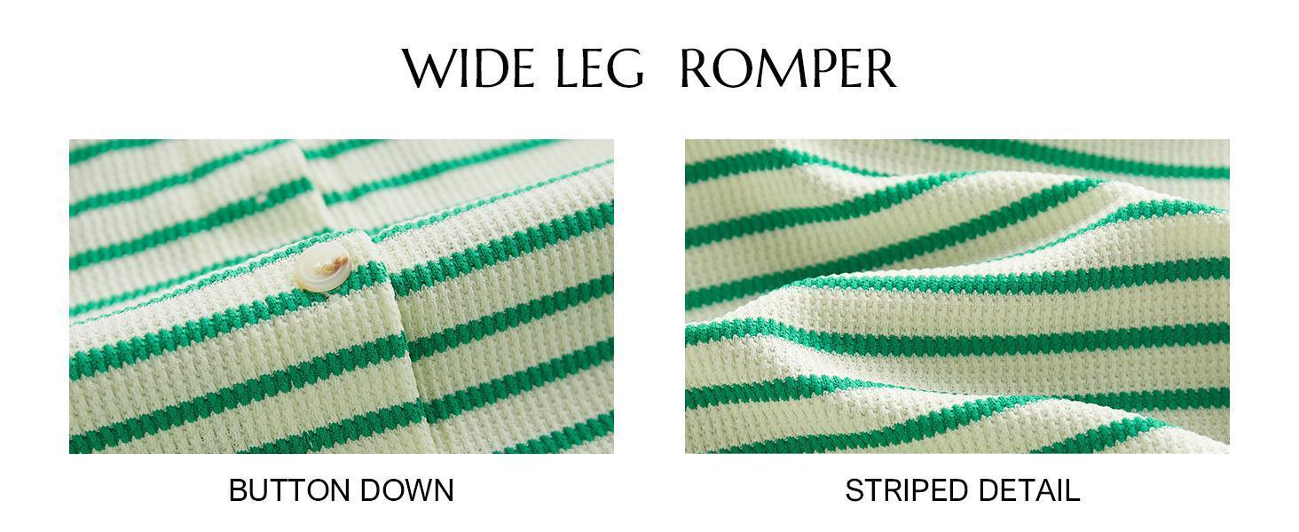 Imily Bela Womens Casual Striped Jumpsuits Summer Cap Sleeve Wide Leg Jumper Romper Button Down Travel Beach Outfits