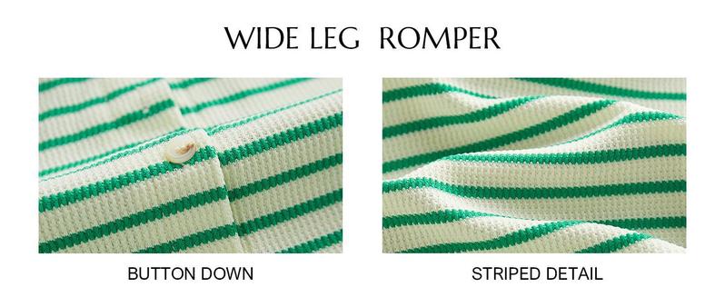 Imily Bela Womens Casual Striped Jumpsuits Summer Cap Sleeve Wide Leg Jumper Romper Button Down Travel Beach Outfits