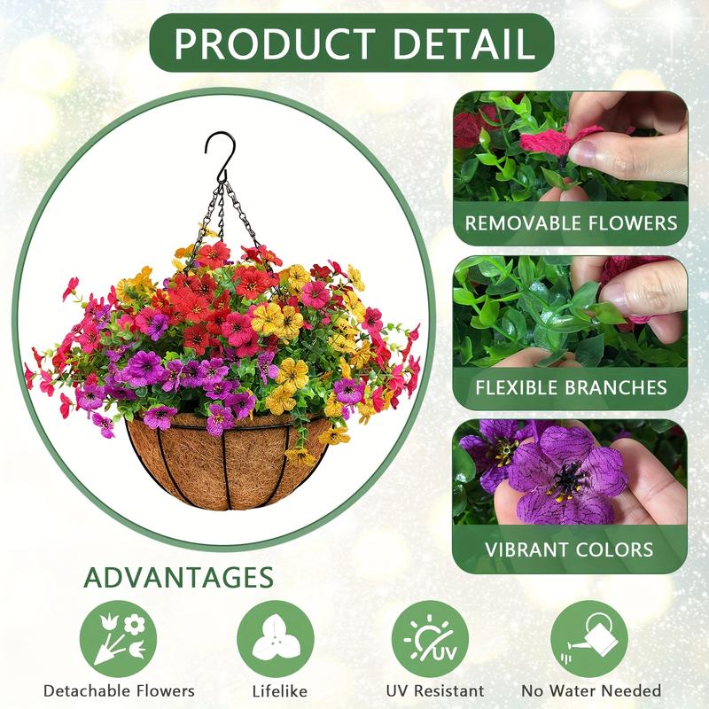 2pcs Artificial Hanging Flowers Baskets with 24 Realistic Daisies & Eucalyptus - UV-Resistant Outdoor/Indoor Decor for Porch, Patio, Balcony, Yard - Includes Hanging Baskets & Greenery