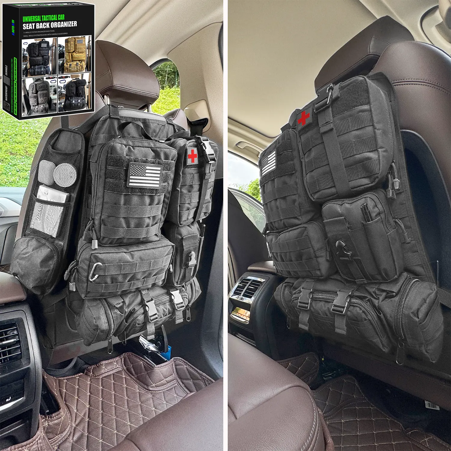 7 PACK Tactical Seat back organizer Truck organizer With 6 Detachable Pouches Universal For Car Truck Ford Jeep Military-Grade Thicker And Heavier Panels With Multi-functional Packs Car Accessories Vehicle