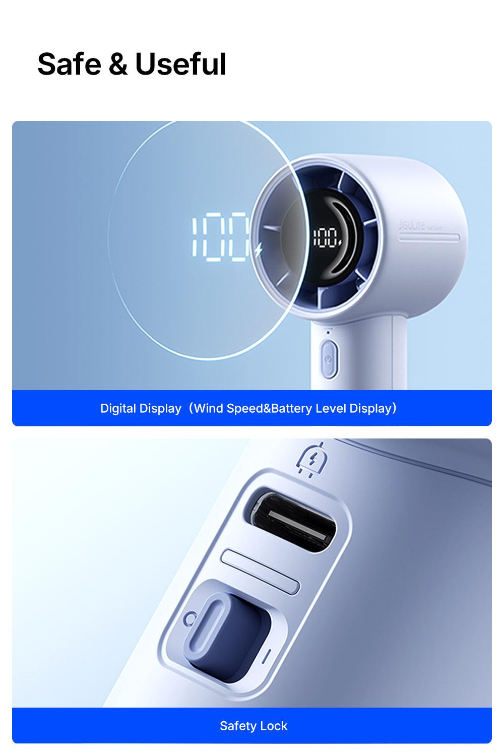 Jisulife Handheld Turbo Fan 5000mAh Rechargeable Portable Fans Up to 28 Hours Cooling 5 Speed Strong Wind Personal Mini Fan for Christmas Blackfriday Travel Outdoor Camping Beach Makeup