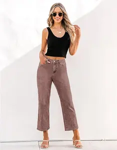 Women's high-waisted straight leg wide pink jean-stretchless slim fit denim pant for all seasons casual