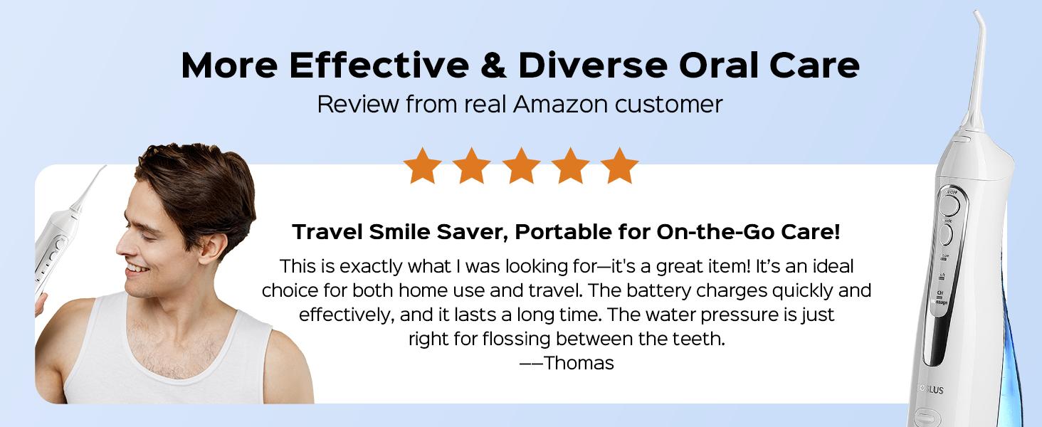 COSLUS CX20 Water Flosser Teeth Pick: with Lightweight Handle,HandlePortable Cordless Oral Irrigator,Includes Five Nozzle(Tongue Cleaner),Rechargeable Travel Irrigation Cleaner IPX7 Waterproof Electric Flossing Machine for Teeth Cleaning,White COSLUS CX20 Water Flosser Teeth Pick: with Lightweight Handle,HandlePortable Cordless Oral Irrigator,Includes Five Nozzle(Tongue Cleaner),Rechargeable Travel Irrigation Cleaner IPX7 Waterproof Electric Flossing Machine for Teeth Cleaning,White