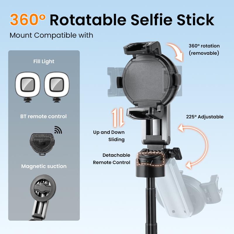 New Portable Selfie Stick, Magnetic Selfie Stick, Selfie Stick With Fill Light, Smartphone Tripod Stand All in 1 with Wireless Remote and Extendable Tripod Stand, 360 Degrees Adjustable Phone Tripod CompatibIe with AII iPhone/Android