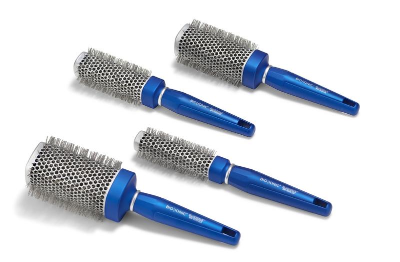 BIO IONIC OFFICIAL: BlueWave NanoIonic Conditioning Brush - Round Brush For Fast Bouncy Blowouts, Adding Volume & Smoothing Hair, with Crimped Bristles for Added Control, Smoothing & Shaping, For All Hair types