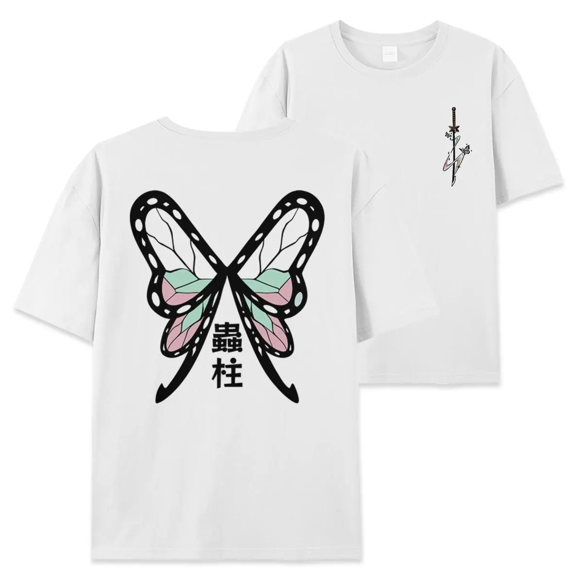 Men's 100% Cotton Graphic T-Shirt - Cute Demon Slayer Shinobu Print, Classic Streetwear Round Neck, Pre-Washed Relaxed Fit, Breezy Short Sleeves, All Seasons Apparel, Graphic T Shirts, 7-Day Return/Exchange Policy