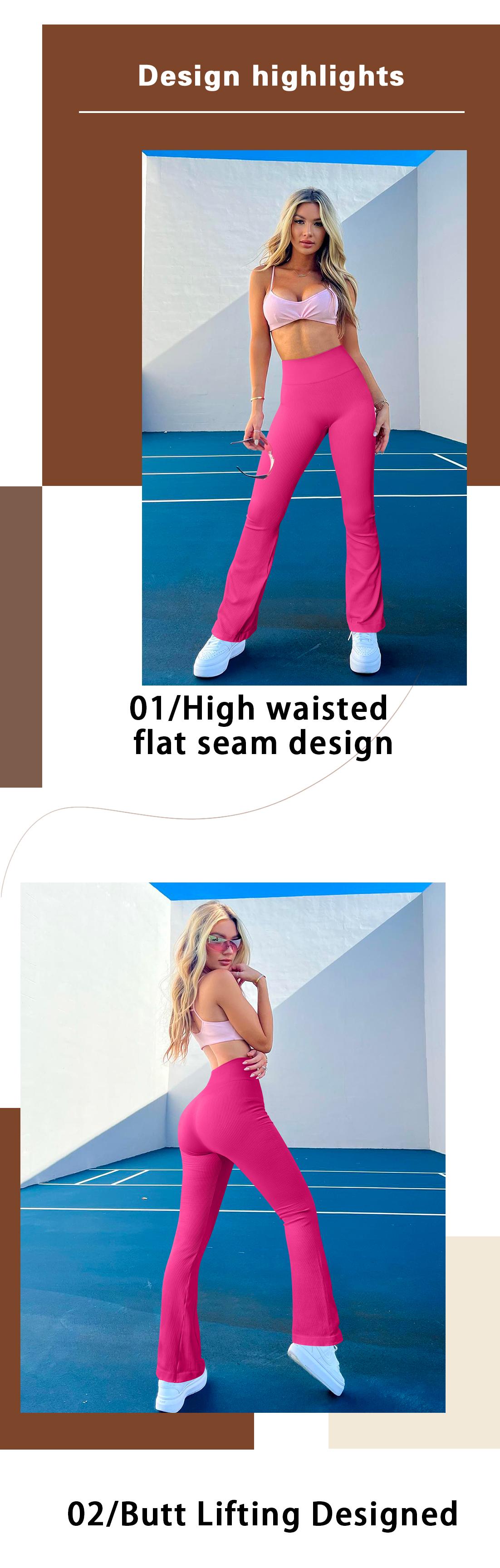 OQQ Women's bootcut Pants Ribbed Seamless Workout High Waist Bell Bottoms Flare Leggings