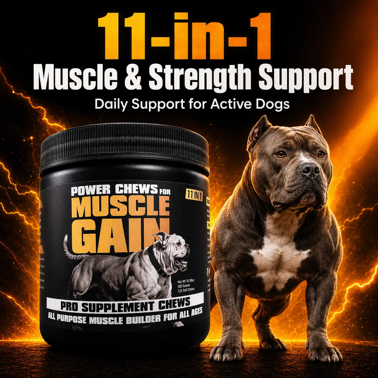 Senior Dog 11-in-1 Multivitamin Soft Chews, Natural Chicken Flavor Nutritional Supplement with Muscle Support & Nutrition Boost, 120 Bites per Jar