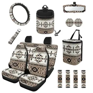 Tirbal Car Seat Covers Set,Great Gift for Valentine's Day 15 PCS Cow Auto Accessories with Steering Wheel Cover, Seat Belt Pads, Cup Coasters, Trash Bag, Air Vent Storage Bag Rearview Mirror Cover, and Keychain for Cars Vehicle Stuff