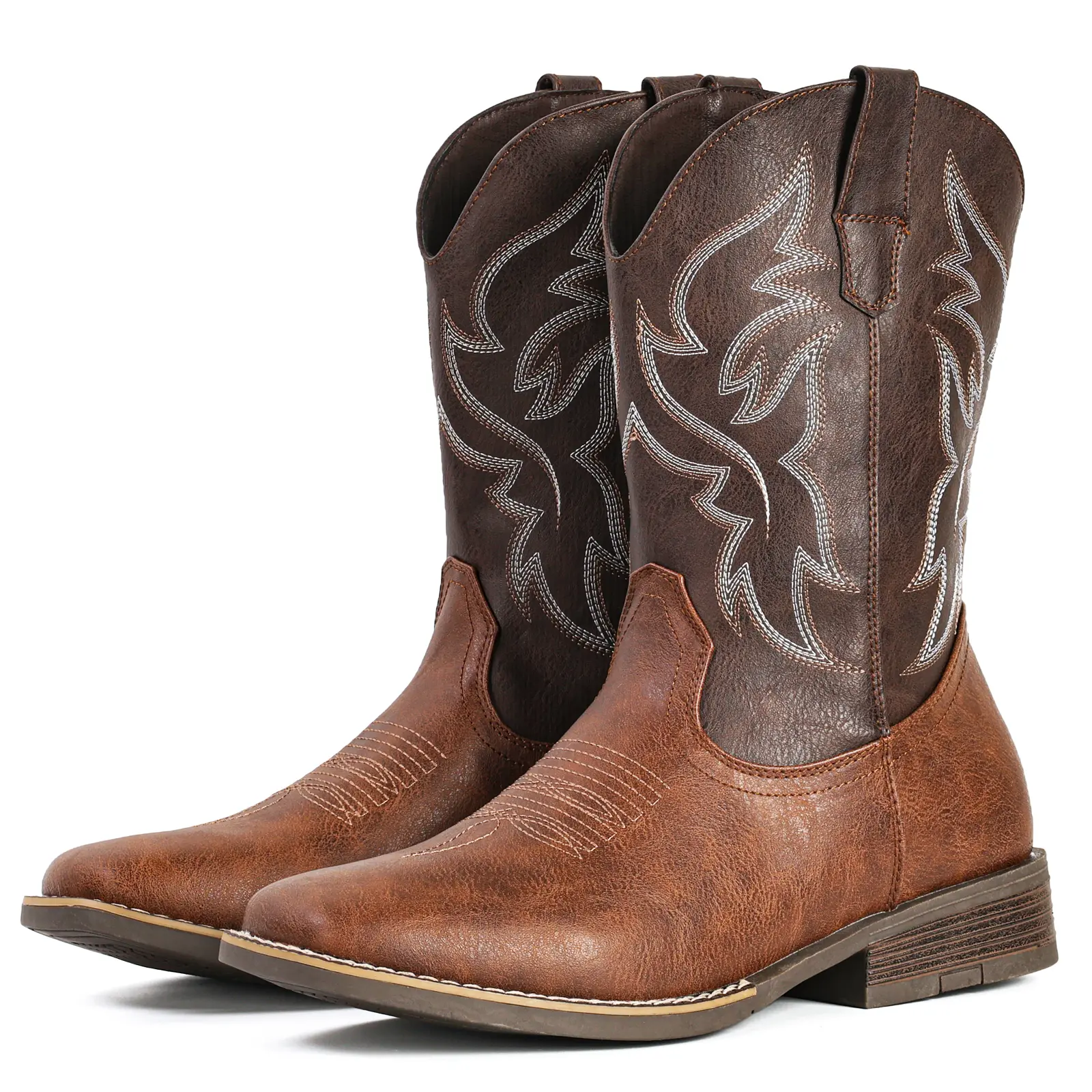 IUV Cowboy Boots For Men with Wide Square Toe Western Retro Boot Durable Classic Fashionable Embroidered Pull On Slip Resistant Boots SummerVibes