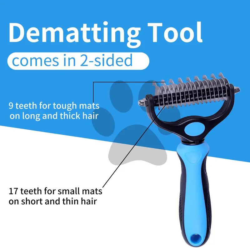 Double-Sided Pet Deshedding Brush - Hurtless Undercoat Rake Comb for Dogs, Cats, Reduces Shedding, Flying Hair
