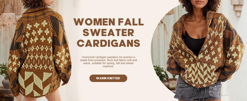 Tanming Women's TikTokShopBlackFriday Oversized Geometric Checkered Cardigan Sweater Long Sleeve Drop Shoulder Chunky Knit Plaid Shawl Collar Coats Y2k Print for Autumn Winter Casual Wear Polyester Material Breathable Fit Medium Tops