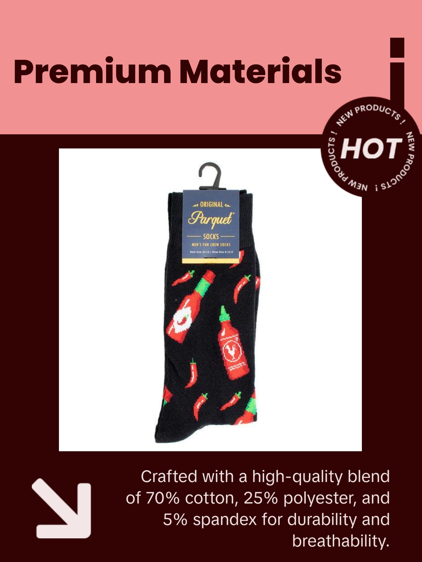 Parquet Men’s Hot Sauce & Chili Pepper Novelty Crew Socks – Black