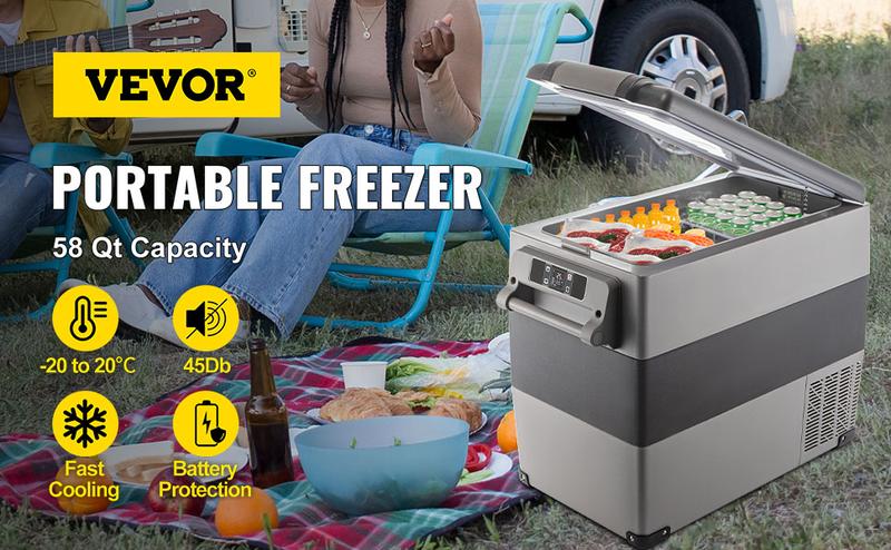 VEVOR 12 Volt Refrigerator Fast Cooling Portable Freezer with App Control(-4℉~68℉) Car Fridge with 12/24v DC & 110-240v AC for Travel, Camping and Home Use