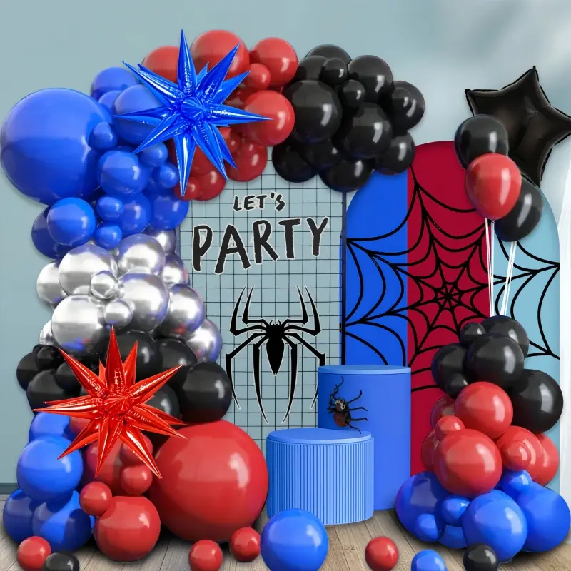 108 pieces of Black Red Blue Balloon Arch Set, Explosion Star Aluminum Foil Balloon Spider Theme Balloon Arch Set, Balloon Garland, Party Balloons Decorations, suitable for spider themed birthday party, Balloon Decorations Set, Balloon Party Supplies