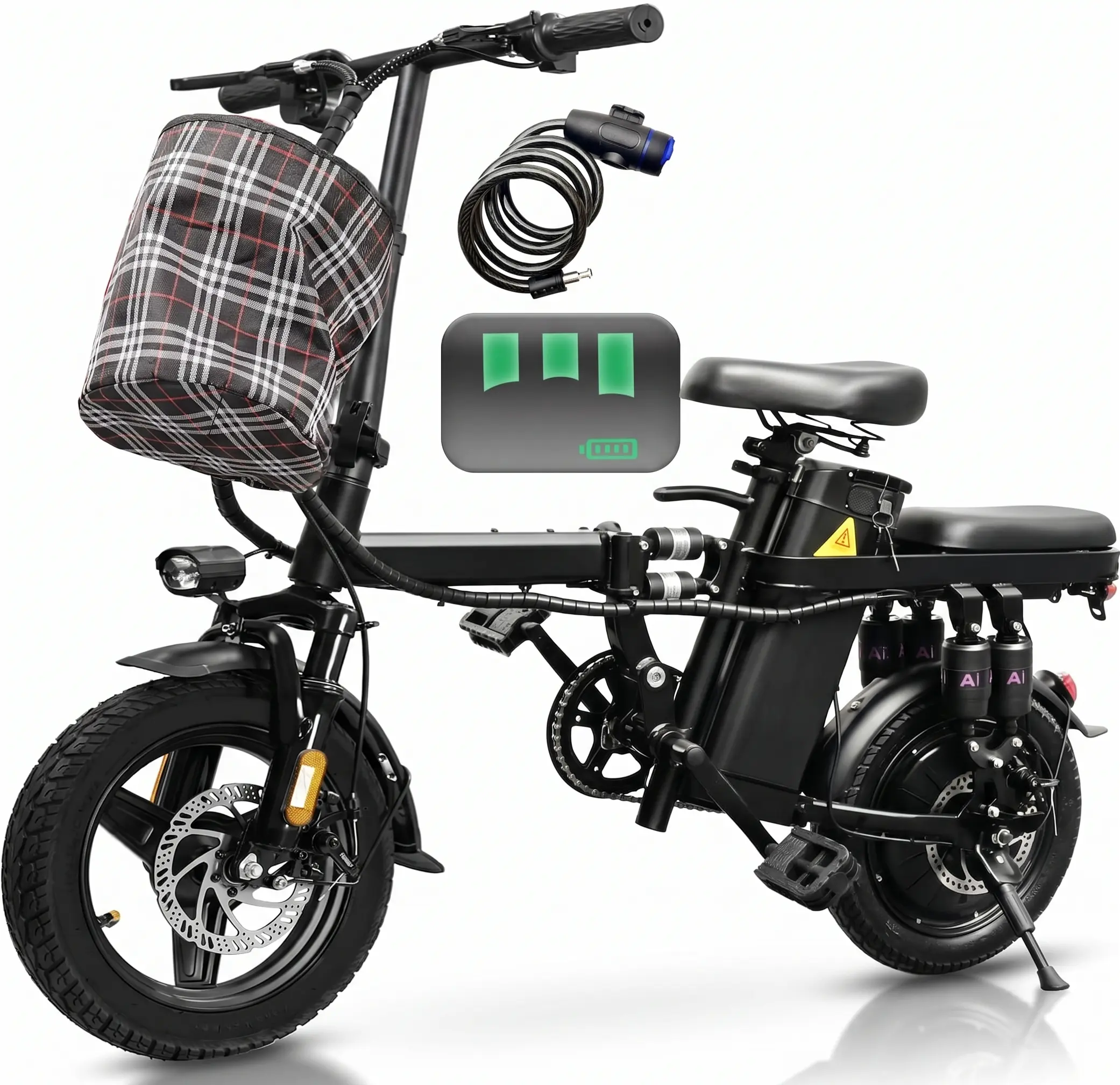 Unisex Folding Commuter E-Bike for Adults, 800W Motor (450-549W Range), 28mph All-Terrain Electric Ride, 48V 15Ah Rechargeable Battery, 14-Level Suspension, Dual Disc Brakes, UL2849 Certified, for Commuting & E-Biking Long Journeys