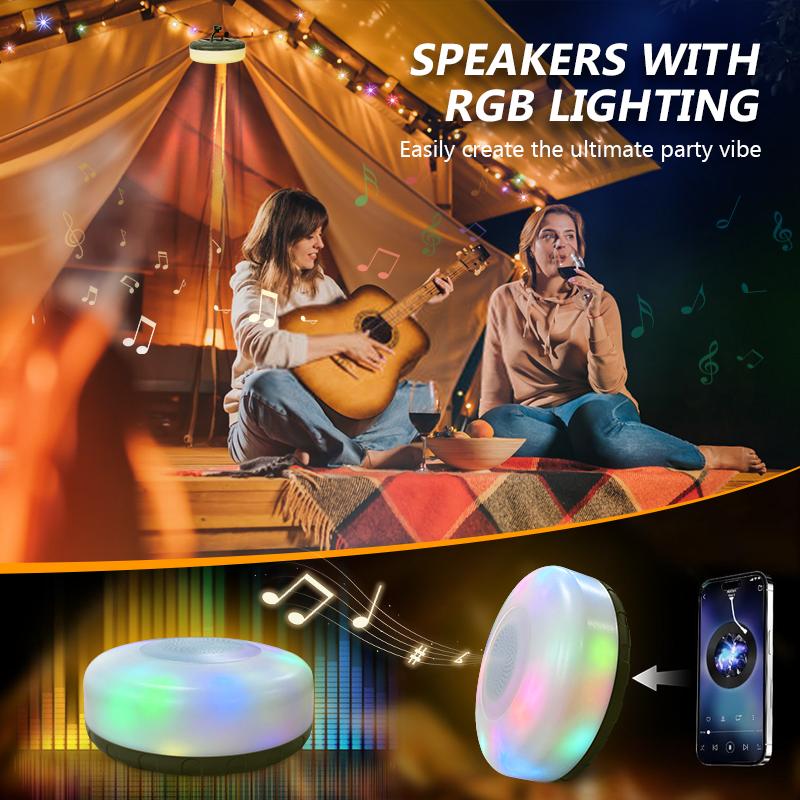 IMOLI Wireless Speaker Camping Lights with RGB 7 Lighting Modes for Awn Tent Yard Garden Hiking Travel Decoration and Holiday Christmas Gift