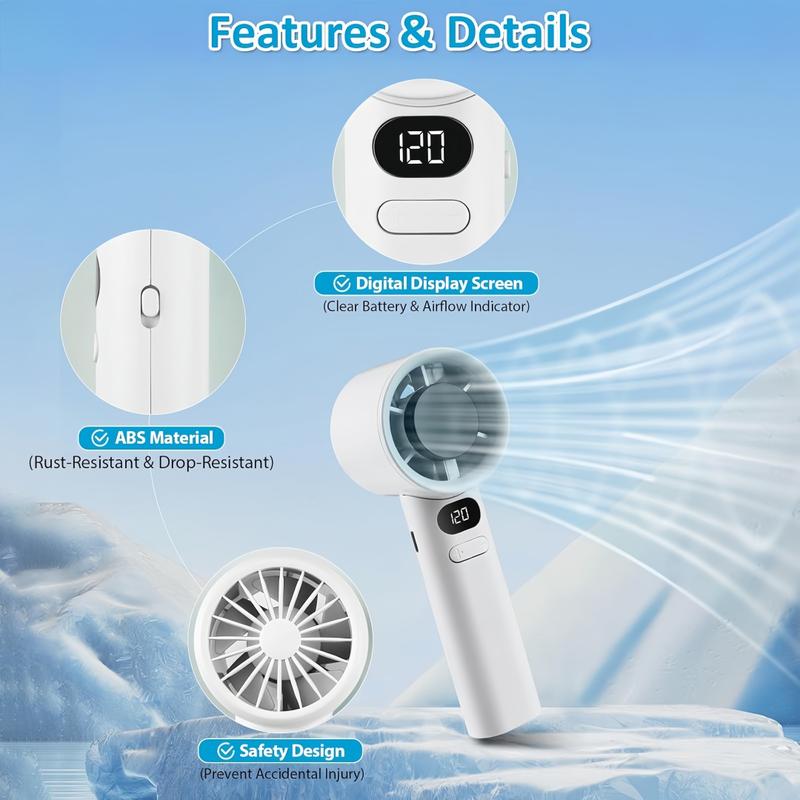 LMMAKE Handheld Turbo Fan 120 Speeds USB Rechargeable with Digital Display 1800mAh Battery Quiet Airflow for Camping Travel Home Office Compact Portable Personal Fan