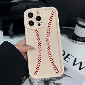 baseball pattern phone case, compatible with iPhone 17 Pro Max, 16 Pro Max, 15 Pro, 14, 13, 12, and 11.  Shockproof and drop-resistant phone case made of durable silicone material.