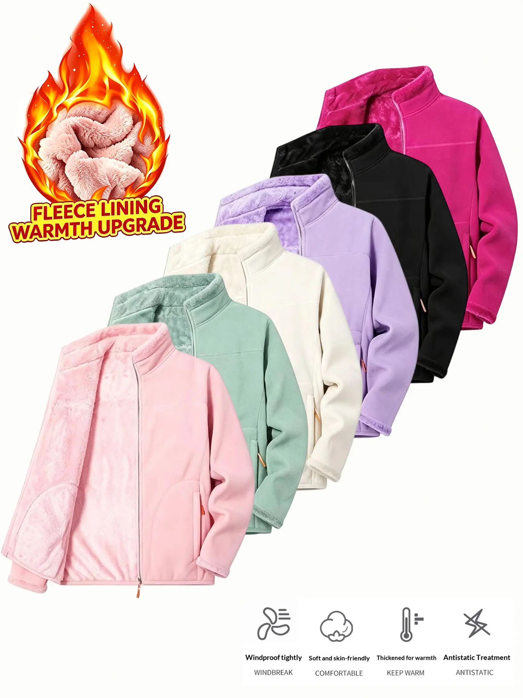 Echo Attire women’s fleece jacket, basic full-zip stand-collar jacket, lightweight outdoor casual top, long sleeves, ultra-soft, comfortable, fashionable womenswear