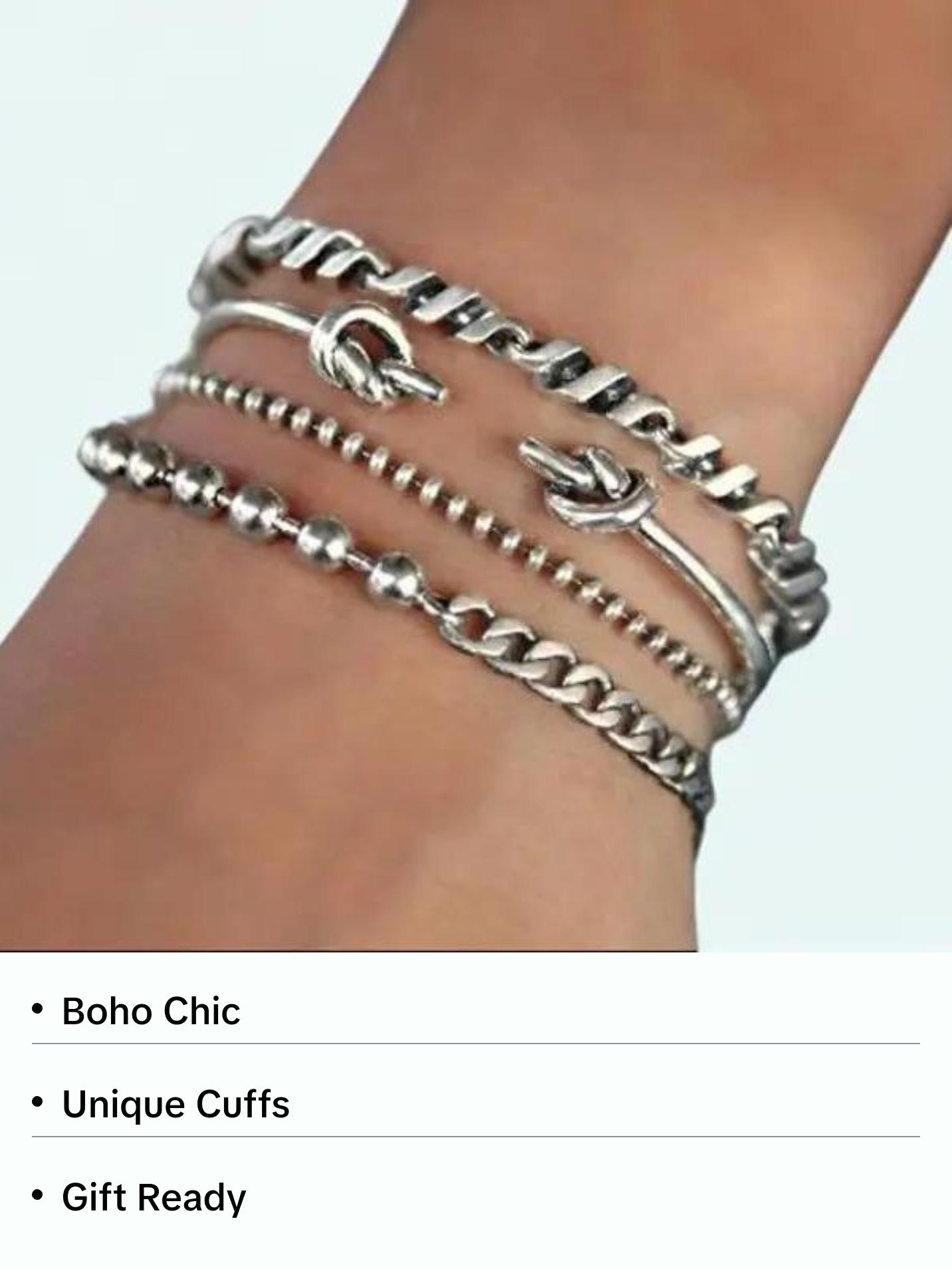 Quad Set of 4 Sterling Silver Bracelets, Stacking Bracelets