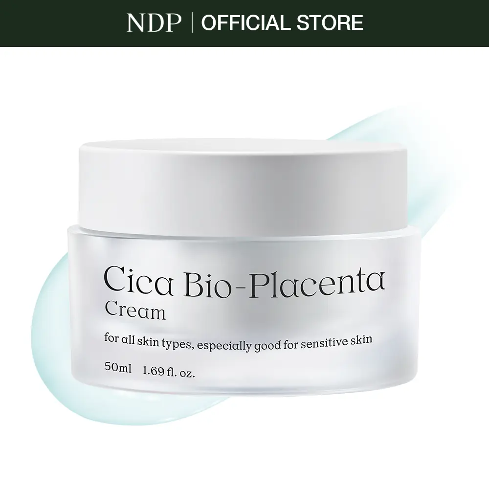 [NDP OFFICIAL SHOP] Cica Bio-Placenta Cream 50ml - Korean Gel Moisturizer for All Skin Types, Anti Aging, Calming, Deep Hydration, Non-Greasy, Fragrance Free, Deep Layer Hydration, 10Sec Cool Soothe, Hours Of Hydration