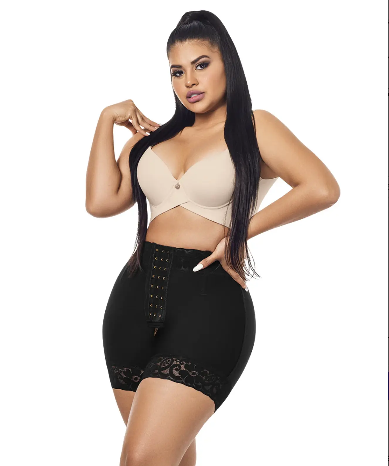 Women's Elegant Spandex Compression Shapewear Shorts - Invisible Body Slimming Fajas (Ref. LUXI-042, LUXI-045), 1-Piece, Hip & Glute Enhancement, Expandable Snug Fit, Silicone Lace Accent, Available in 2XL, Enhances Glutes
