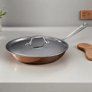 All-Clad D3 Stainless Steel 12-Inch Skillet with Lid, Tri-Ply Bonded Frying Pan, Even Heat Aluminum Core, Induction Compatible, Oven Safe, Professional Stainless Steel Cookware