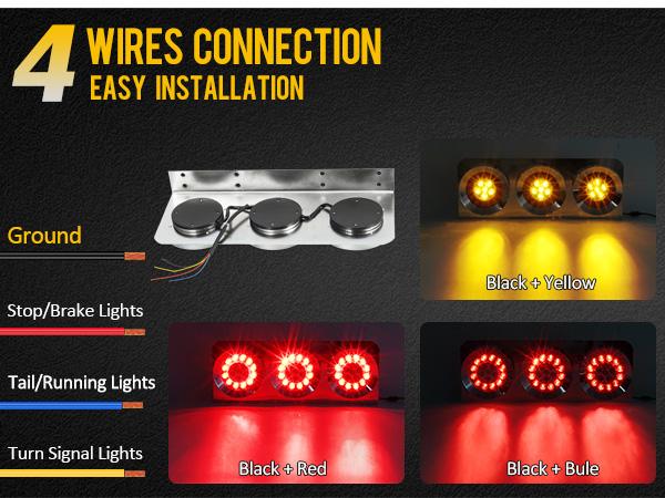 Partsam 2Pcs 54 LED Truck Trailer Tail Lights Bar with Chrome Iron Bracket Base Waterproof 24V 4 Inch Round Led Trailer Tail Lights Bar Stop Turn Signal Running Parking Lights Lamps RV Camper