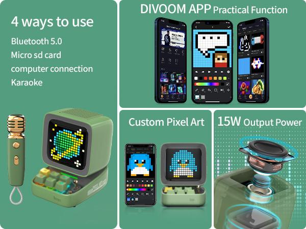 Divoom Ditoo-Mic Mini Karaoke with Microphone Pixel Art Bluetooth Speaker Portable Wireless Microphones & Party Lights for Kids Adults Birthday Gifts for Girls Boys Family Home Party Speker Audio - Smartphone