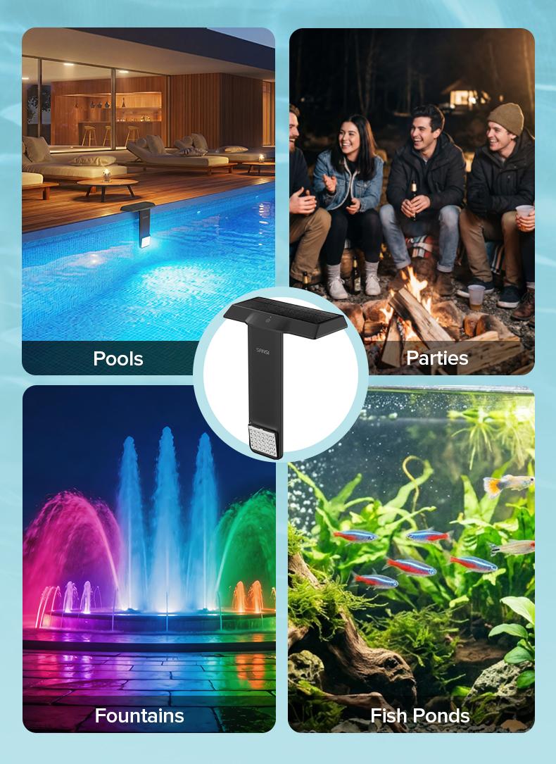 SANSI Solar Poolside RGB Light with Remote, Waterproof Submersible Pool Light for Inground & Above Ground Pools – Enhance Summer Pool Fun, Perfect Mother’s Day Gift & Outdoor Decoration