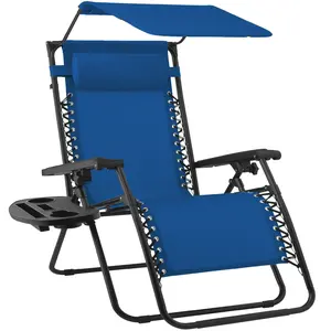 Best Choice Products Folding Zero Gravity Recliner Patio Lounge Chair w/ Canopy Shade, Headrest, Tray
