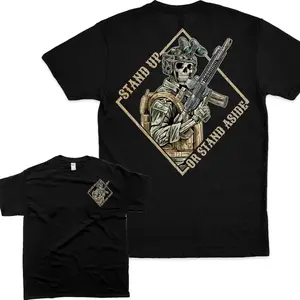 [100% Cotton] Stand up or step aside! This T-shirt is a bold military-style statement, a perfect gift for her or him, a round-neck streetwear fashion item.