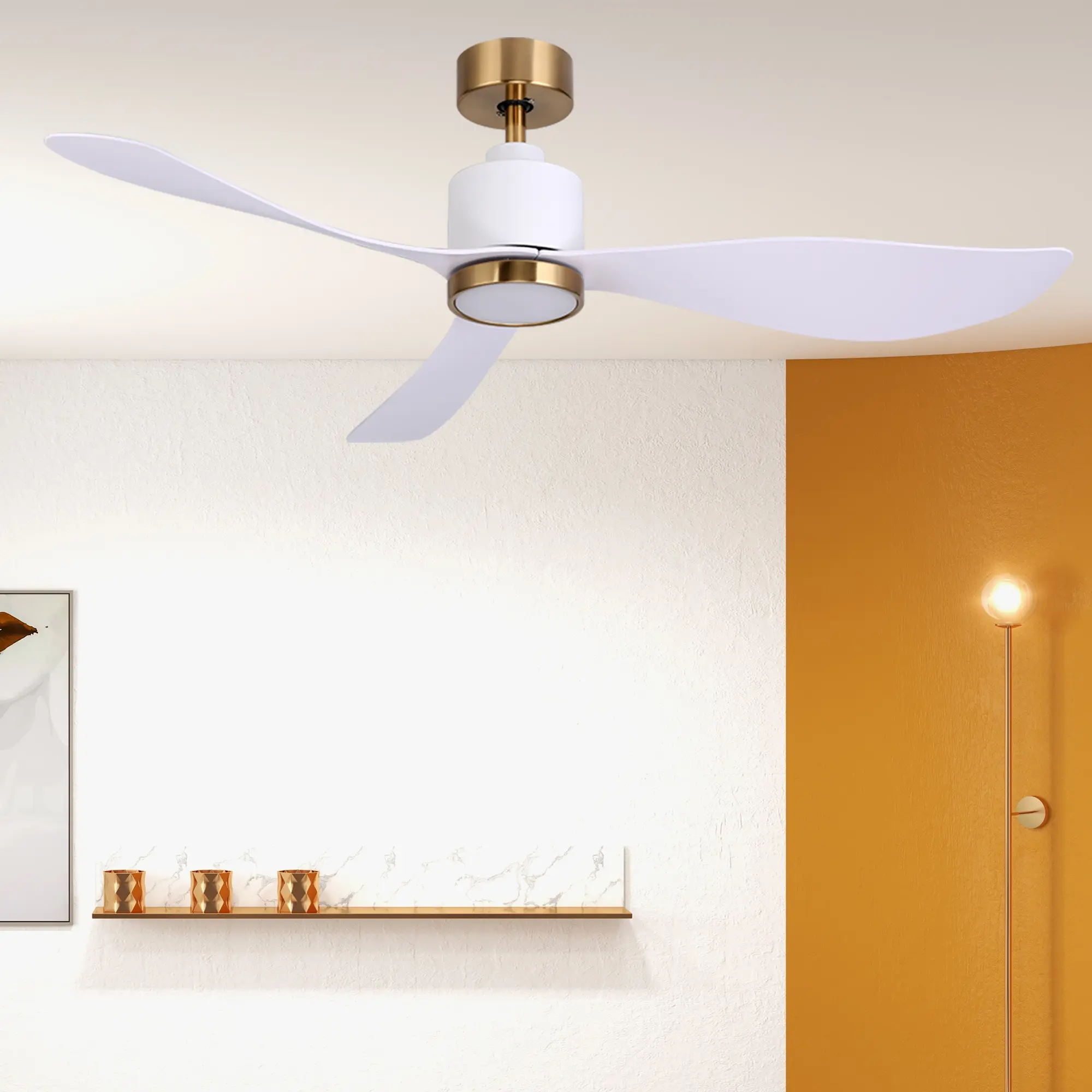 ALLWEX 52 Inch Smart Ceiling Fan with LED Light, Premium Quiet DC Motor, 6-Speed Control, Reversible Airflow, Dimmable 3-Color Lighting, Modern Ceiling Fan for Indoor Outdoor Use