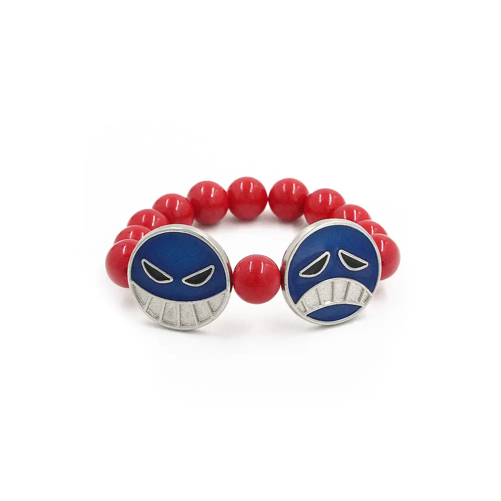 Unisex White Beard Pirates 3-Piece Costume Jewelry Set - Necklace 3, Red Beads Stackable Pendant Bracelet, Crying/Smiling Face Keys Keychain, ACE Anime Merchandise, Fan Gift Ideas, Crying Face, Key Chain, Jewelry Design, Anime & Manga