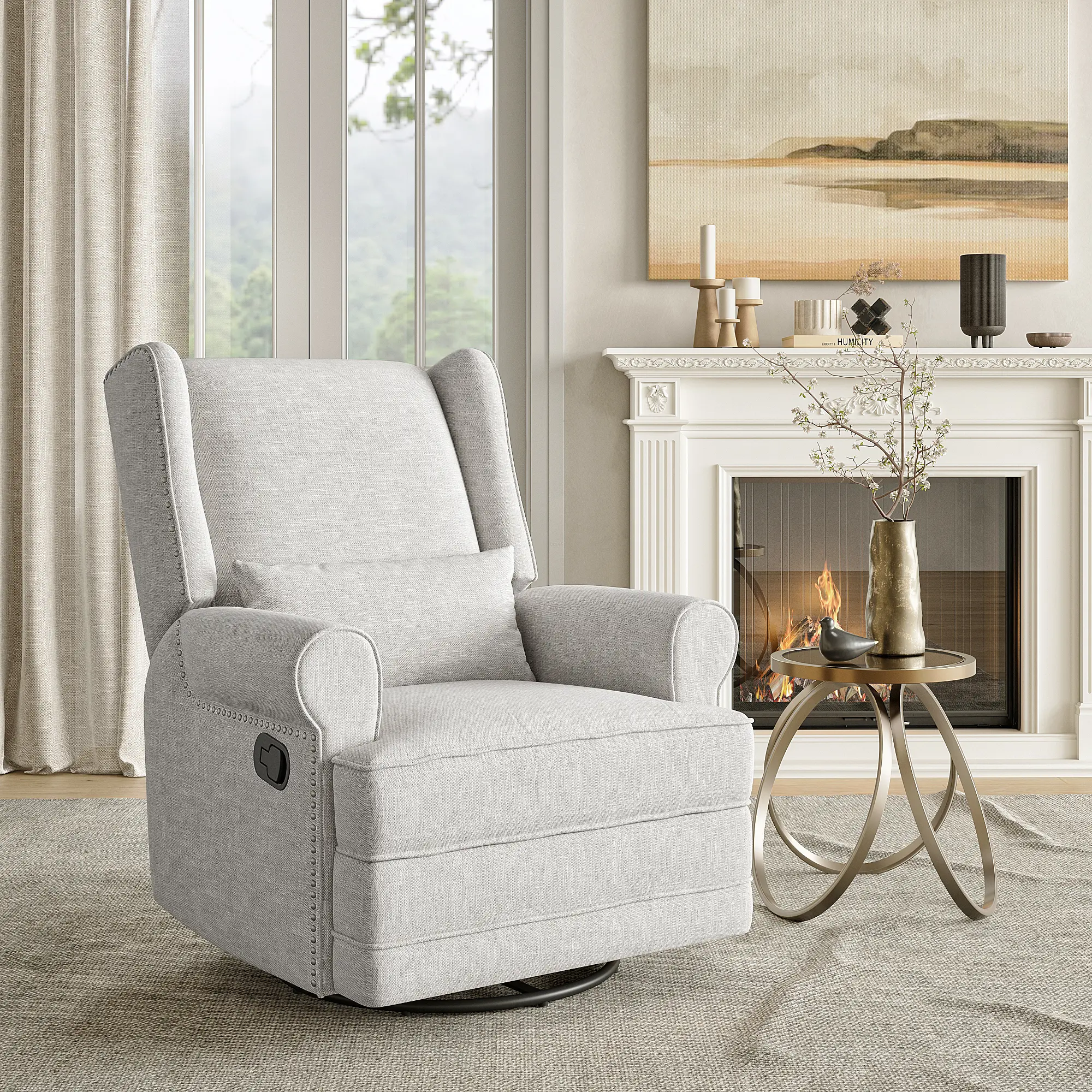 RoyalCraft L-Shaped Swivel Ergonomic Recliner Chair - Adjustable Back & Footrest, Waterproof Fabric Accent Chair, Upholstered Glider with Pillow, Carbon Steel Base, Tool-Free Setup for Living Room, Bedroom, Adjustable Modern Recliner