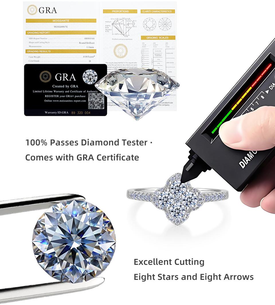 CICI GEMS 1.3CT Moissanite Ring Lucky Clover for Women D VVS1 18K Gold Plated Lab-Created Hypoallergenic  Promiserings Engagement Anniversary Gift Fine Jewelry R021