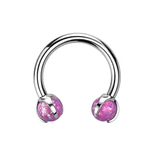 Internally Threaded Claw Set Synthetic Opal Ball Ends Horseshoe Circular Barbell - F136 Implant Grade Titanium