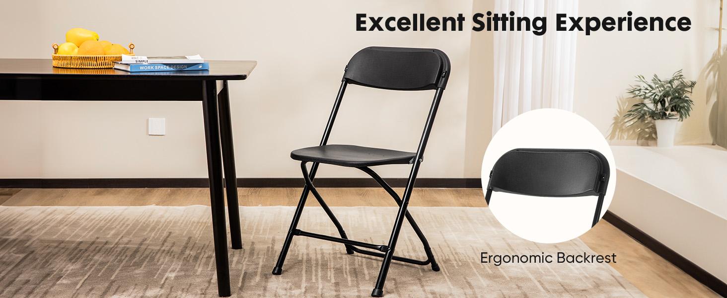 Folding Chair, Plastic Foldable Chairs with 330-Pound Capacity, Sturdy Metal Portable Chair, Easy to Use and Store, Outdoor and Indoor, for Home, Office, Party