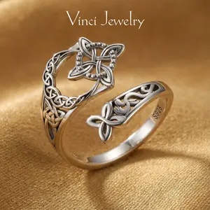 925 Sterling Silver Celtic Knot Ring Witch Knot Ring Nudo de Bruja Plata 925 Original Sterling Silver Adjustable Witch Knot Rings Open Ring Hecate Ring Pagan Witchtok Protection Witchy Jewelry for Devotion for Ceremony, Gift for Her,Mother's day Gift