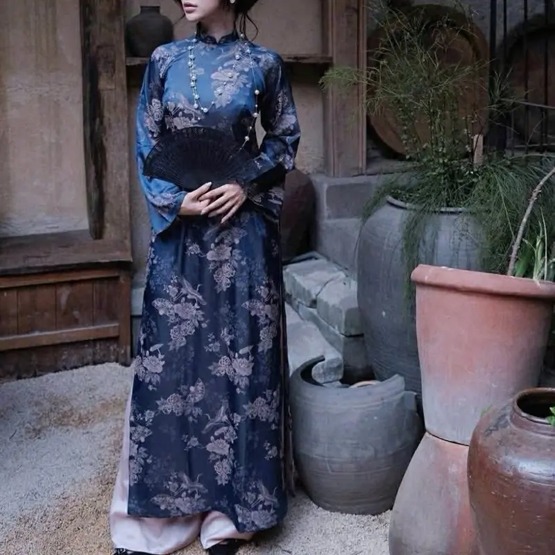 blue vietnamese dress Kristen Georgette Midi Dress in Polka Dot Navy