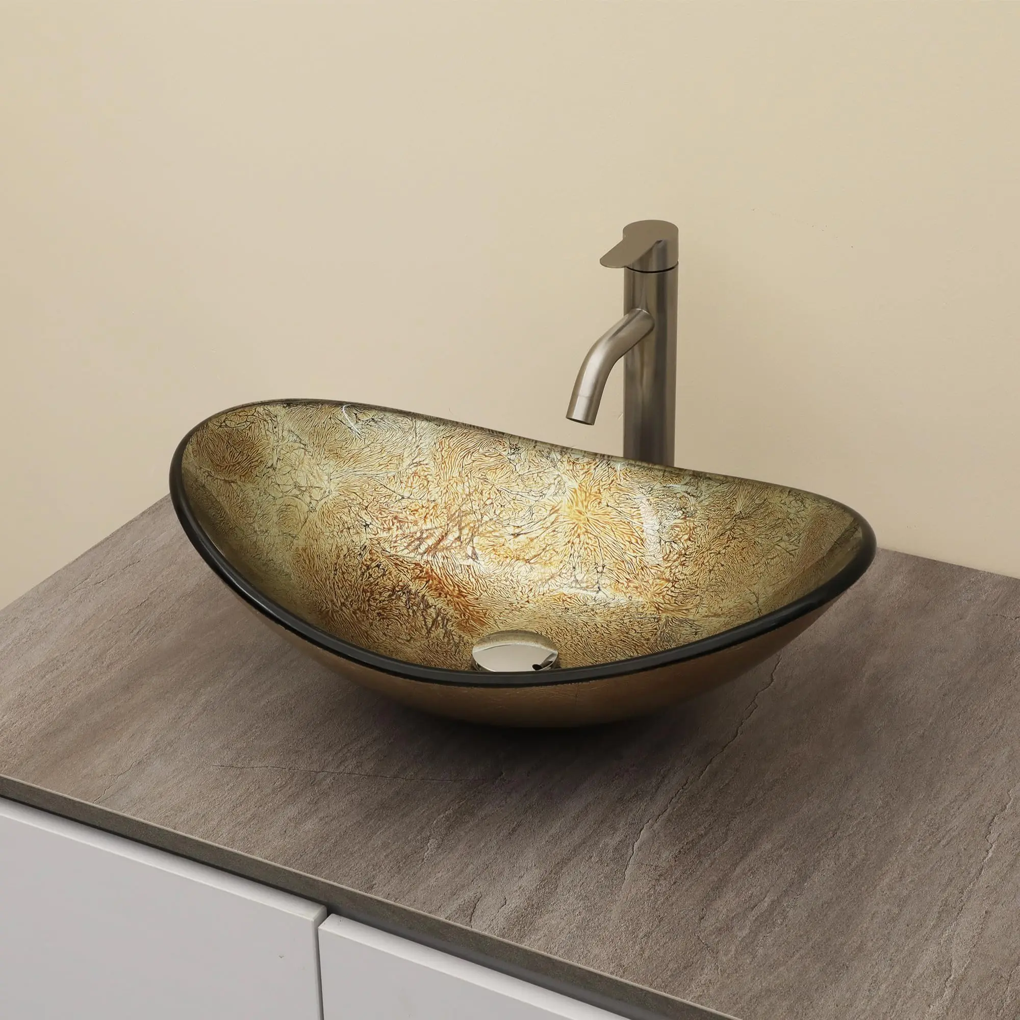 Logmey 21" Glass Bathroom Vessel Sink, Oval Vanity Countertop Bowl with Chrome Pop-Up Drain, Art Glass Basin, Plasma Silver Foil,Home Improvement Finds,modern bathroom sink
