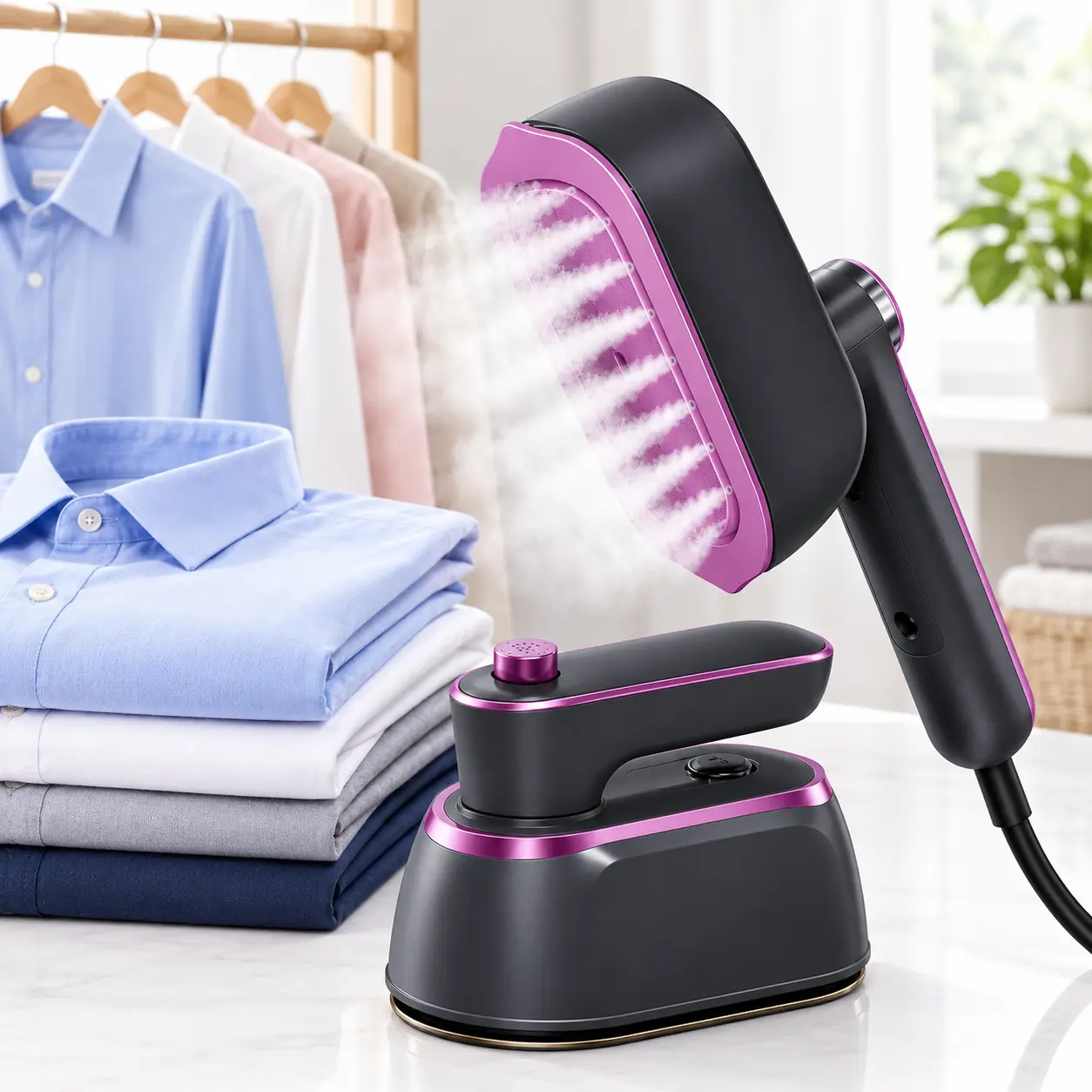2-in-1 Foldable Travel Iron, Portable Steam & Dry Iron, Fast Heating, 180° Rotatable