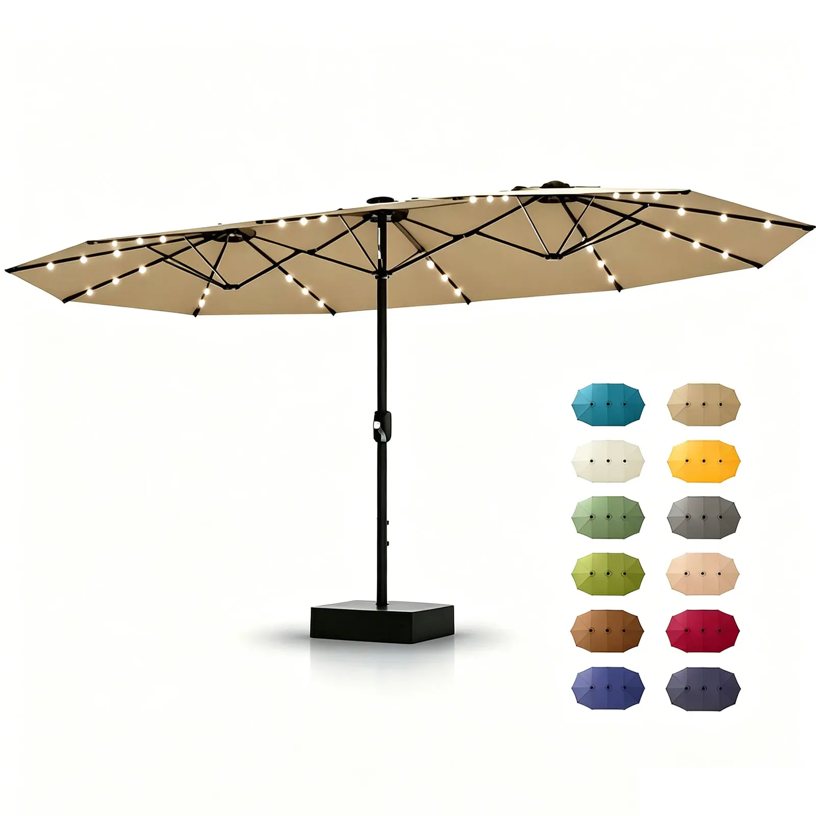 Garvee 15FT Extra Large Rectangular Patio Umbrella, LED Outdoor Parasol with UV Protection Windproof Design, Crank & Weighted Base Included, Easy Assembly Sun Shade for Backyard Garden Deck Pool